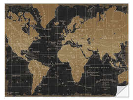 Wall sticker Vintage World Map Black Gold