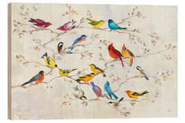 Wood print Colourful birds on branches