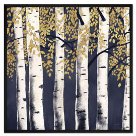 Gerahmter Kunstdruck Weiße Birken auf Indigoblau