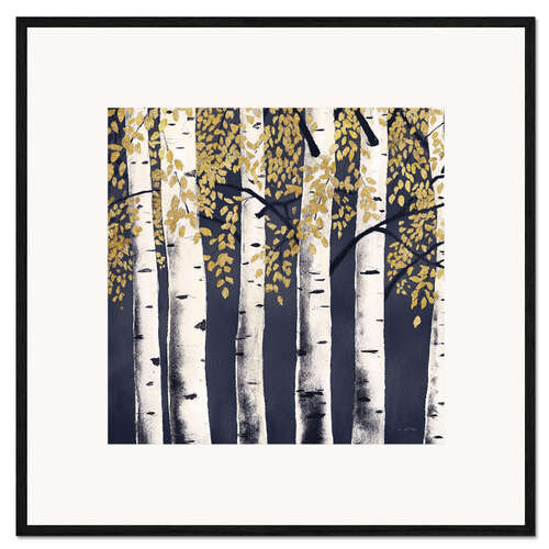 Kehystetty taidepainatus White birches on indigo blue