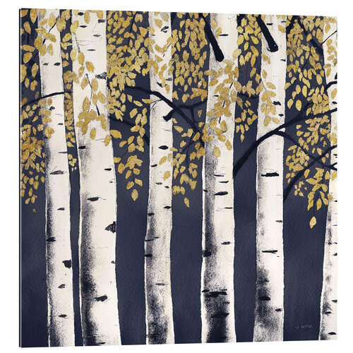 Gallery print White birches on indigo blue