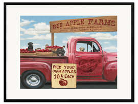 Kehystetty taidepainatus Apple farm with truck and dogs