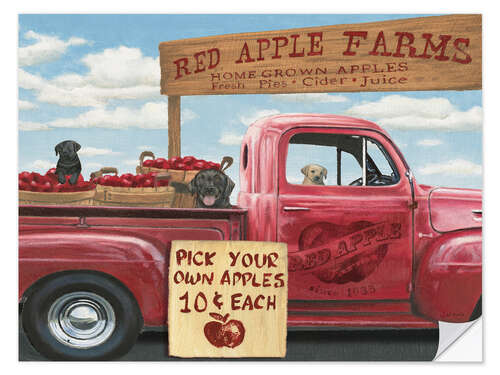 Sticker mural Apple farm with truck and dogs