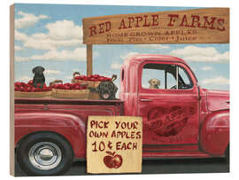 Wood print Apple farm with truck and dogs