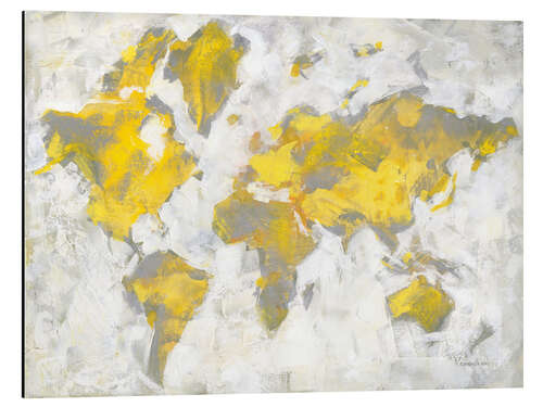 Tableau en aluminium World Map Yellow Gray