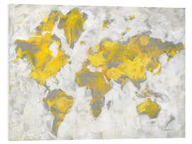 Foam board print World Map Yellow Gray