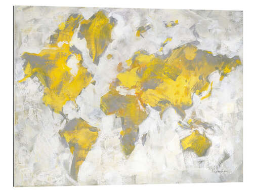 Galleritryk World Map Yellow Gray