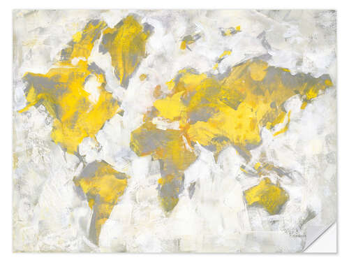 Naklejka na ścianę World Map Yellow Gray