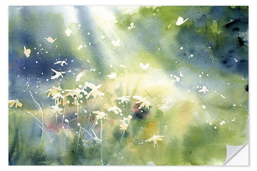 Selvklebende plakat Watercolor landscape in the light