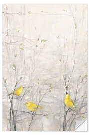 Vinilo para la pared Yellow birds on delicate branches