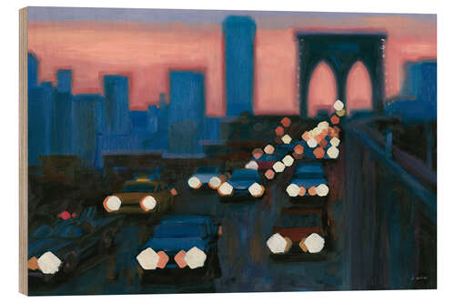 Tableau en bois Brooklyn Bridge in the evening