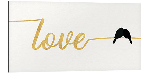 Stampa su alluminio Typography in Gold - Love