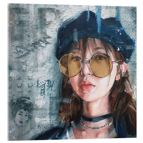 Acrylic print Japanese girl with golden glasses