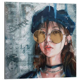 Aluminium print Japanese girl with golden glasses