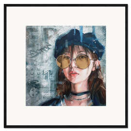 Framed art print Japanese girl with golden glasses