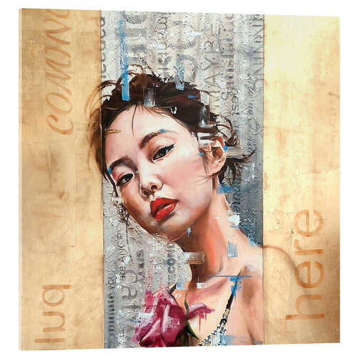 Acrylic print Beautiful Japanese girl portrait with gold elements