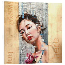 Aluminium print Beautiful Japanese girl portrait with gold elements