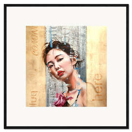 Framed art print Beautiful Japanese girl portrait with gold elements