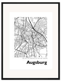 Gerahmter Kunstdruck Stadtplan von Augsburg