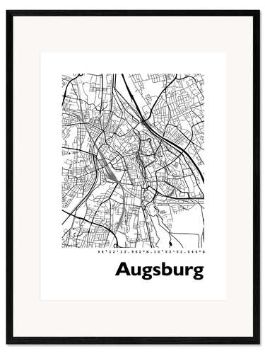 Gerahmter Kunstdruck Stadtplan von Augsburg