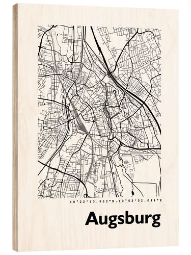 Wood print City map of Augsburg