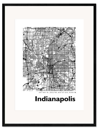 Gerahmter Kunstdruck Stadtplan von Indianapolis