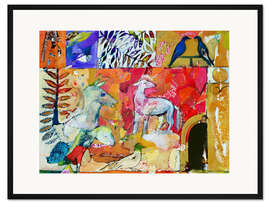 Gerahmter Kunstdruck Wandfragment mit Tieren