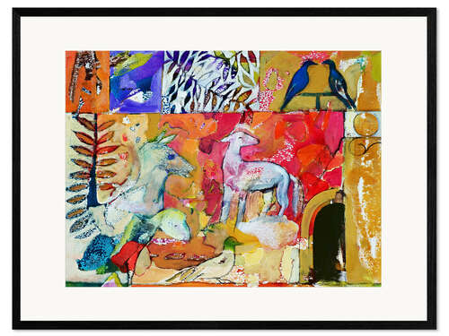 Stampa artistica con cornice Wall fragment with animals