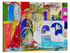 Magnettafel Hotelgarten mit tauchendem Vogel und Hund