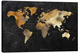 Canvas-taulu  Golden world map on black - Omar Escalante