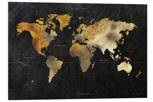 Tableau en PVC Golden world map on black