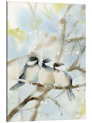 Tableau en aluminium Three Chickadees in Spring