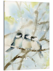 Aluminium print Three Chickadees in Spring