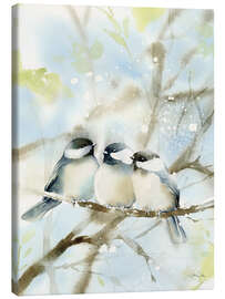 Canvas print Three Chickadees in Spring