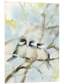 Foam board print Three Chickadees in Spring