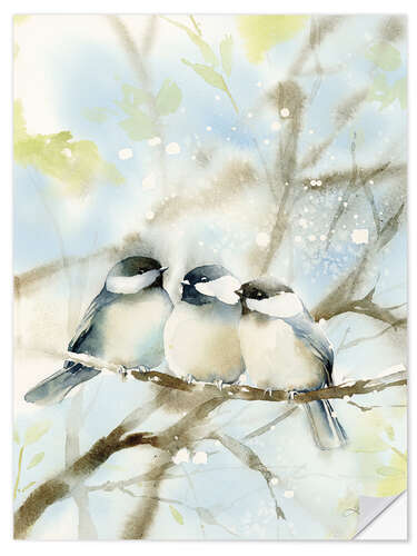 Wall sticker Three Chickadees in Spring