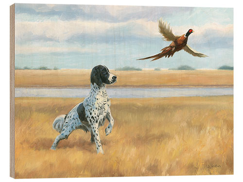 Cuadro de madera Pheasant and hound by the river