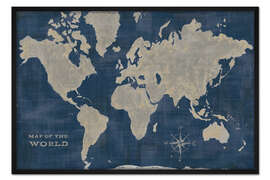 Gerahmter Kunstdruck Weltkarte mit Kompass