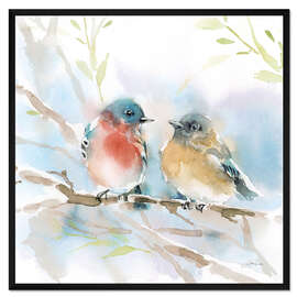 Gerahmter Kunstdruck Drosselpaar im Frühling