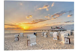 Tableau en plexi-alu Sunrise at the pier in Ahlbeck on Usedom