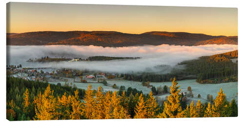 Canvas-taulu Fog over the Schluchsee in autumn