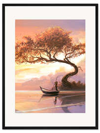 Gerahmter Kunstdruck See im Morgengrauen