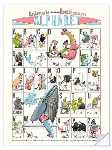 Selvklebende plakat Animal Alphabet for Bathroom (English)