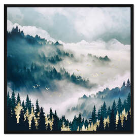 Gerahmter Kunstdruck Neblige Berge