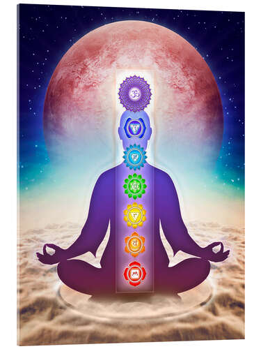 Akrylglastavla In Meditation with Chakras - Red Moon Edition II