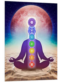 Quadro em PVC In Meditation with Chakras - Red Moon Edition II