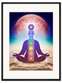 Gerahmter Kunstdruck In Meditation mit Chakren - Roter Mond Edition II