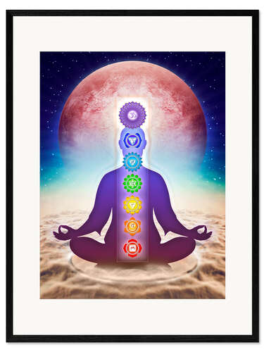 Framed art print In Meditation with Chakras - Red Moon Edition II
