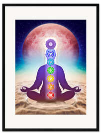 Impressão artística com moldura In Meditation with Chakras - Red Moon Edition II