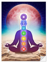 Selvklebende plakat In Meditation with Chakras - Red Moon Edition II